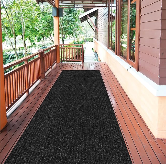 Ottomanson 2' x 24' Hallway Runner with Scraper Pile Extra Durable Non-Slip Rug Mat for Indoor & Outdoor Use - Ideal for Kitchen, Entryway, Patio & Garage - High-Traffic Carpet, Black