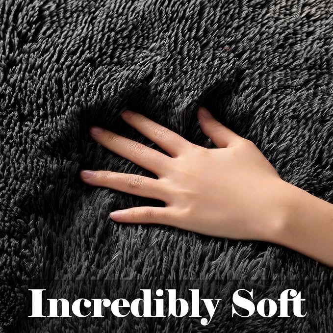 Black Runner Rugs for Bedroom Living Room, 2x6 Bedside Fluffy Area Rug - Image 3