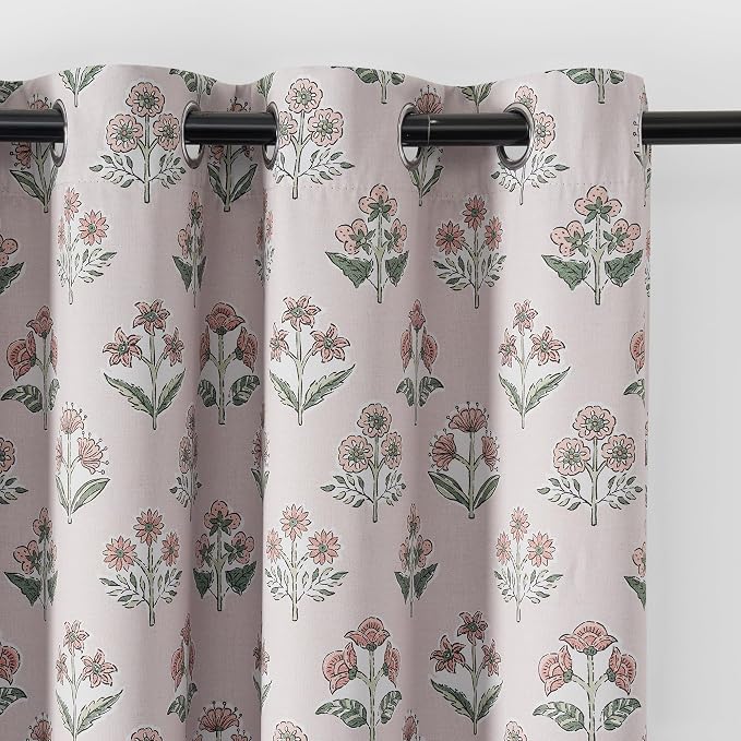 RYB HOME Pink 100% Blackout Floral Curtains 84 Inches Long 2 Panels by RYBHOME