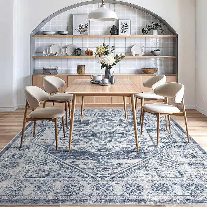 cotiled 9x12 Area Rug for Living Room, Traditional, Distressed Blue - Image 8