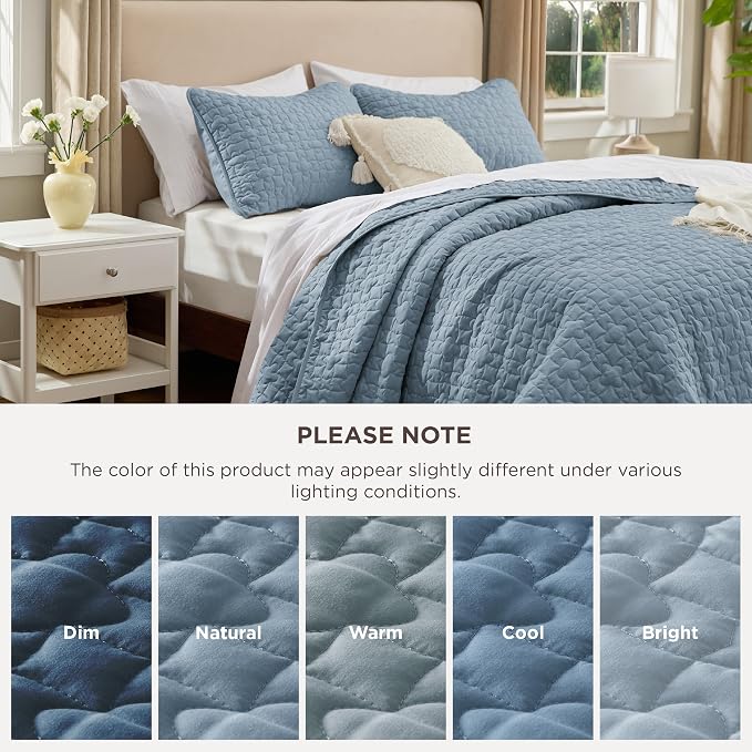 Bedsure Quilts Queen Size, Lucky Star Quilting Comforter Set Dusty Blue | - Image 9