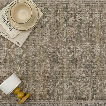 2x12 Brown Area Rug Runners for Hallways Washable Vintage Distressed Carpet Low Pile Non Slip Indoor Retro Soft Long Accent Rug Bedroom Kitchen Bathroom Laundry Dining Living Room