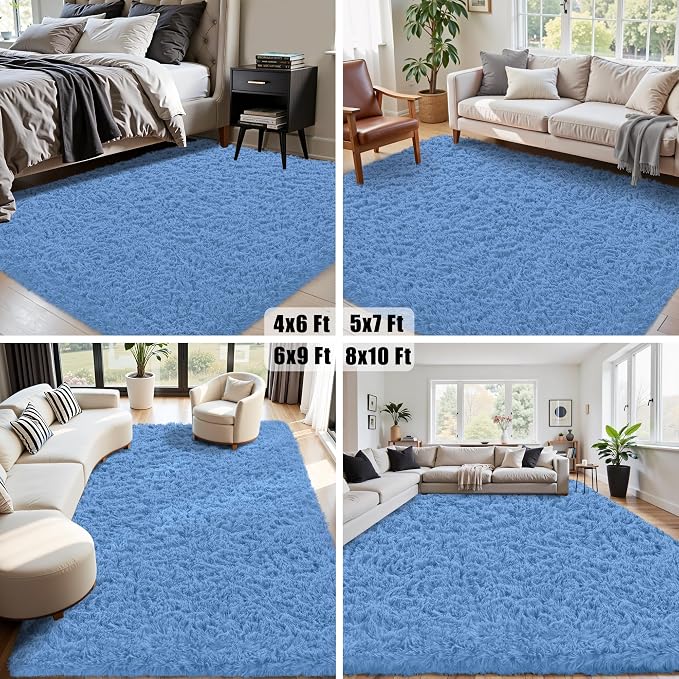 8x10 Area Rug for Living Room, Cobalt Blue Fluffy Shag Non-Slip Bedroom Rugs | - Image 7