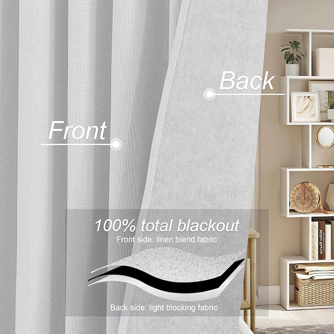 RYB HOME 100% Blackout Flax Linen Curtains 90 inches Long, Rod Pocket & Back - Image 4