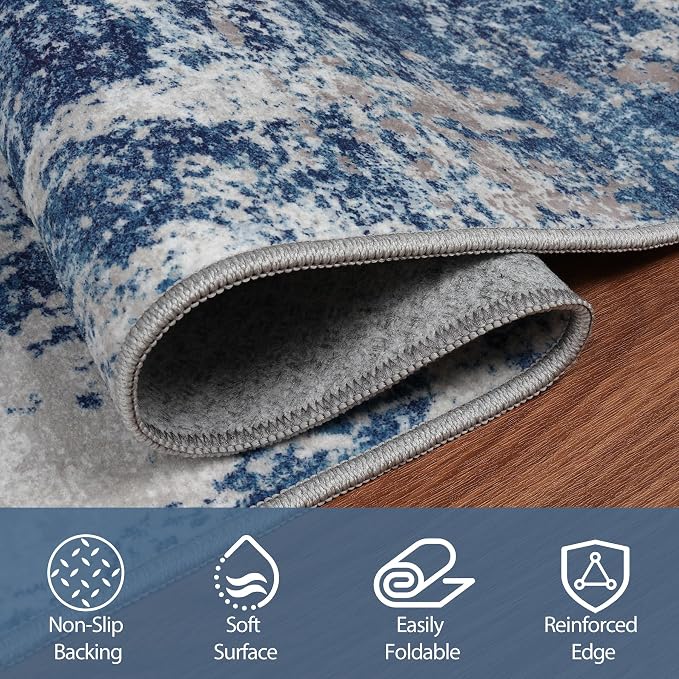 5x7 Area Rugs for Living Room Washable Bedroom Dining Room Blue Grey White | - Image 4
