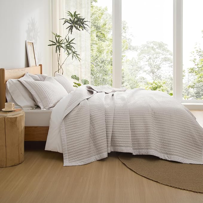 Bedsure King Size Quilt, Lightweight Striped Thin Comforter, Linen | Breathable - Image 7