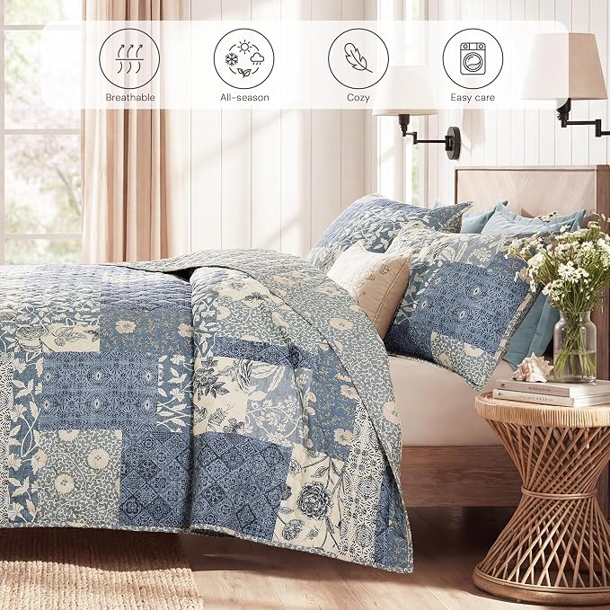 Twin/Twin XL Quilt Set-2 Pieces Soft Bedding Floral Patchwork Coverlet | All - Image 4