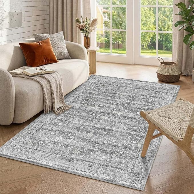 Latte&Fog 4x6 Area Rugs for Living Room, Vintage Washable Grey Rug | Non Slip by LatteFog