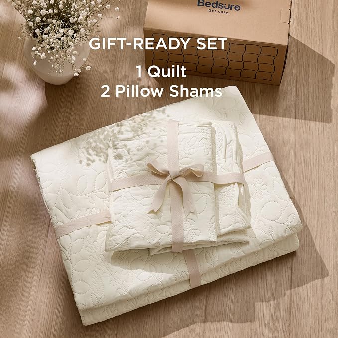 Bedsure King Size Quilt Bedspread, Thin Comforter, Cream Yellow Coverlet | - Image 6