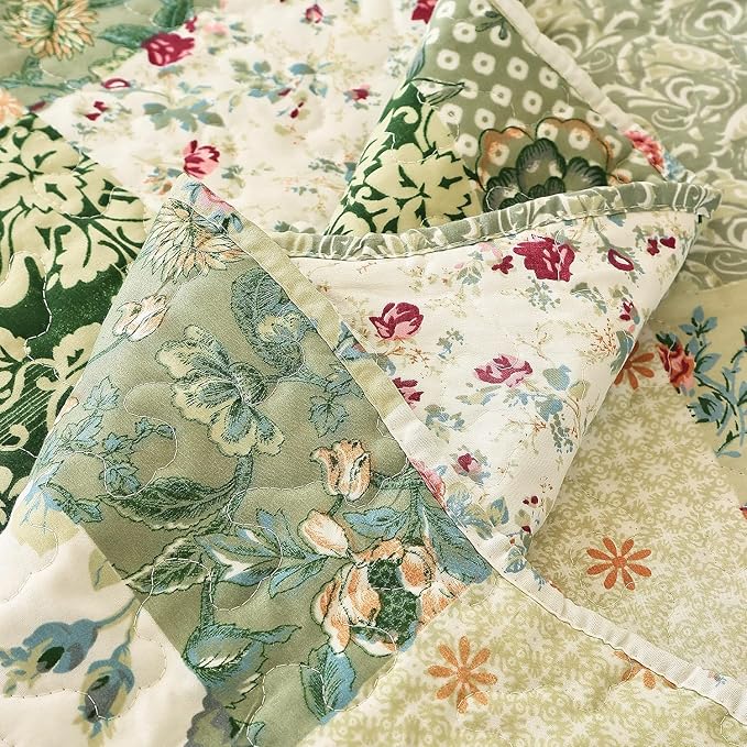 Cmfshape Summer Floral Oversized King Quilted Bedspread, Romantic Green Quilt - Image 6