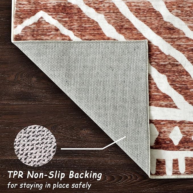 Runner Rug 2x10 Machine Washable Rug with Non-Slip Backing, Ideal for Kitchen Hallway Entryway Laundry Room - Western Style, Durable, Easy Clean, Low Pile Carpet Runner, Brown Red