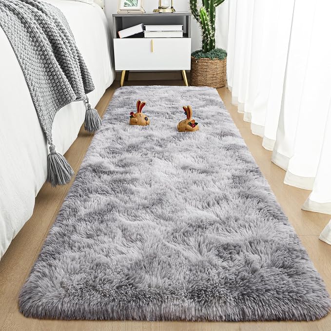 Fluffy Runner Rugs for Bedroom Aesthetic 2x6 Feet, Shag Soft Bedside Rug by Tepook