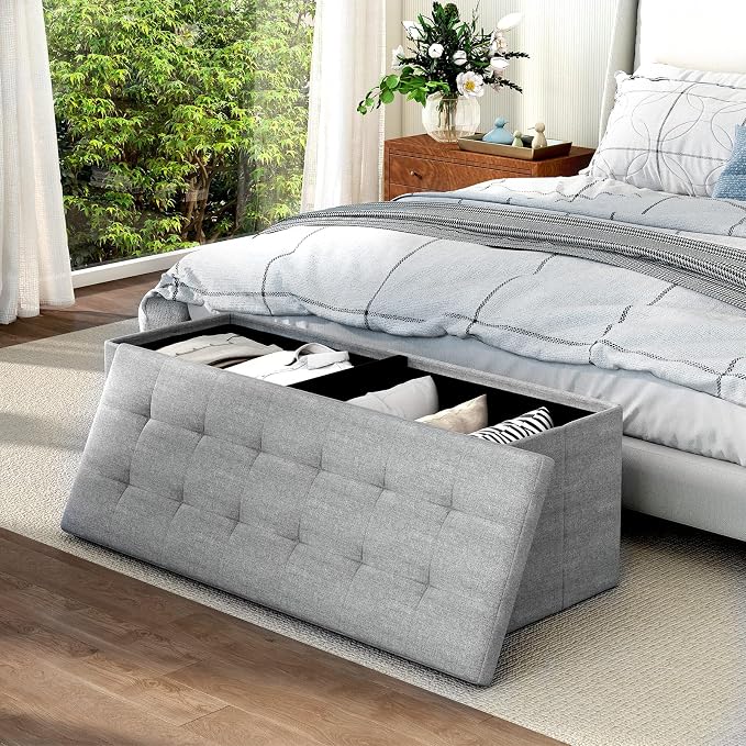 43" Folding Storage Ottoman Bench, End of Bed Foot Rest Stool - Image 9