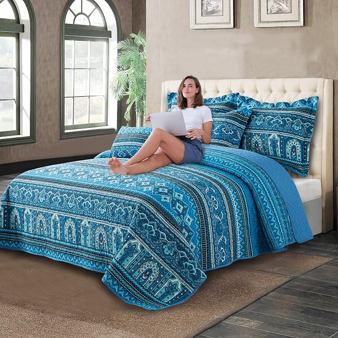 BEDIFANY Cotton Quilt King Size Sets, Soft Quilted King Bedspread | Lightweight - Image 9