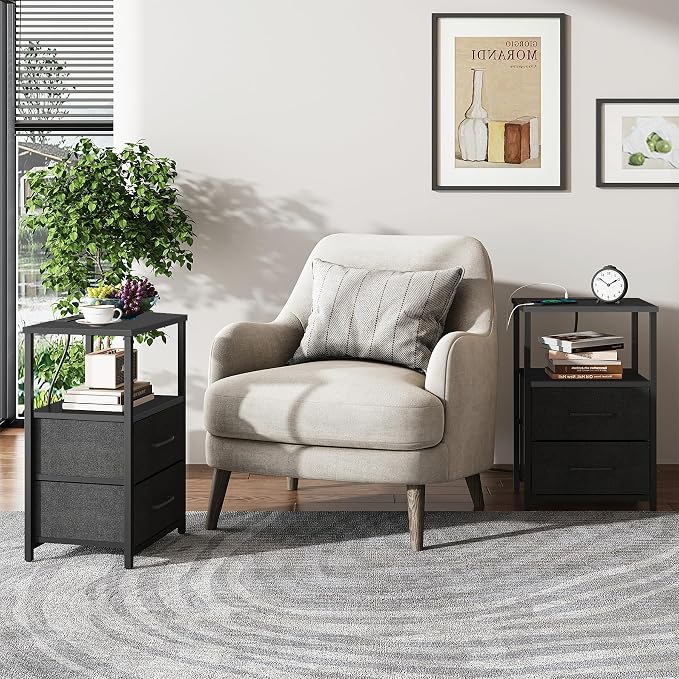 TUTOTAK End Table with Charging Station, Night Stand | Side Table with 2 USB - Image 8