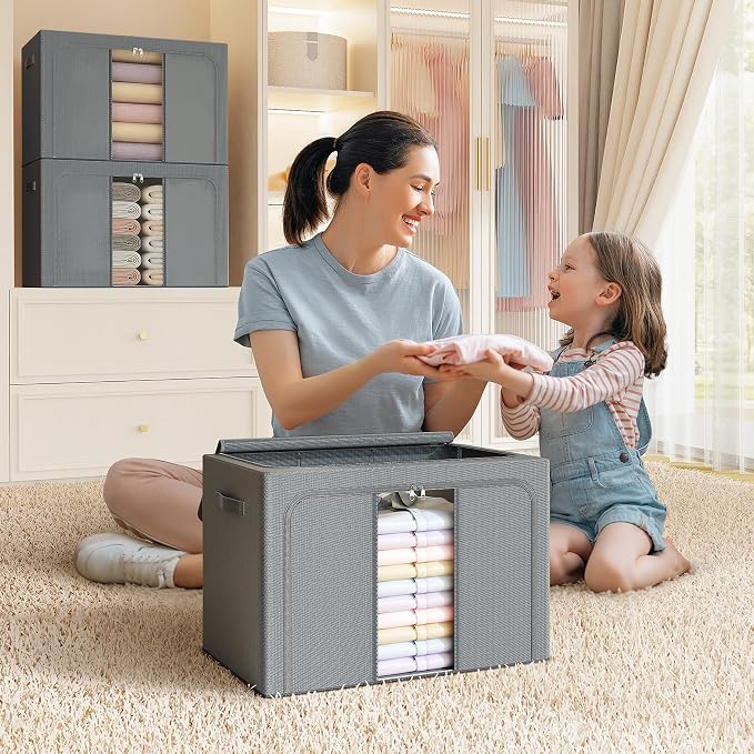 Clothes Storage Bins with Metal Frame, Foldable Clothes Organizers Storage - Image 7