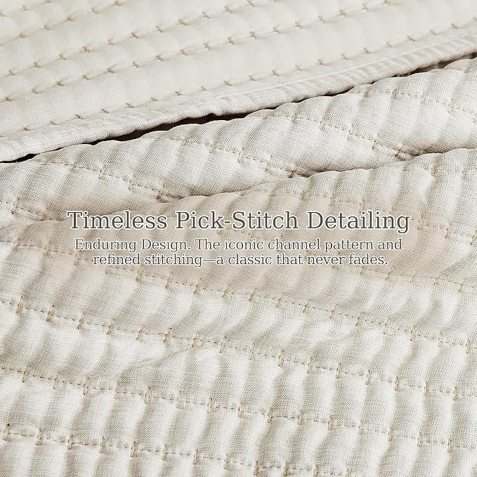 WDCOZY Beige Pick Stitch Twin Size Quilt Set, Striped Lightweight Soft Summer - Image 7