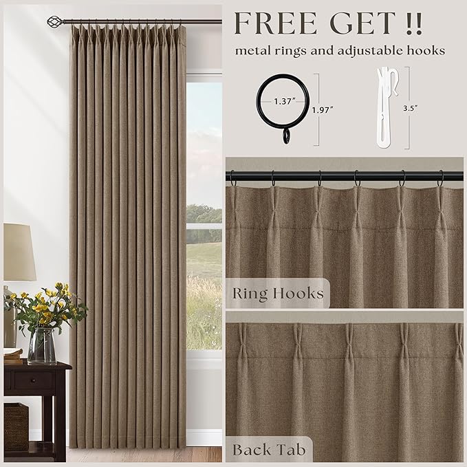 Latte Pleated Linen 100% Blackout 84 Inch Curtains - Image 3