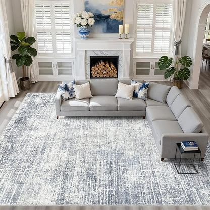 10x14 Area Rugs Living Room: Washable Large Neutral Blue Rug Abstract Soft Modern Stain Resistant Indoor Floor Non-Slip Carpet for Bedroom Nursery Kids Office Playroom Dining Room Under Table Home
