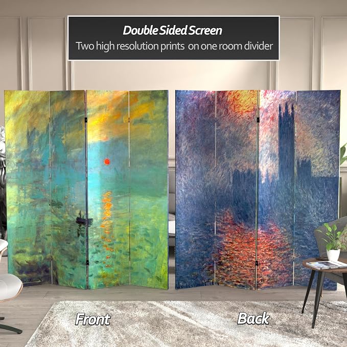 Red Lantern Double Sided Works of Monet Canvas Impression Sunrise/Houses of - Image 2