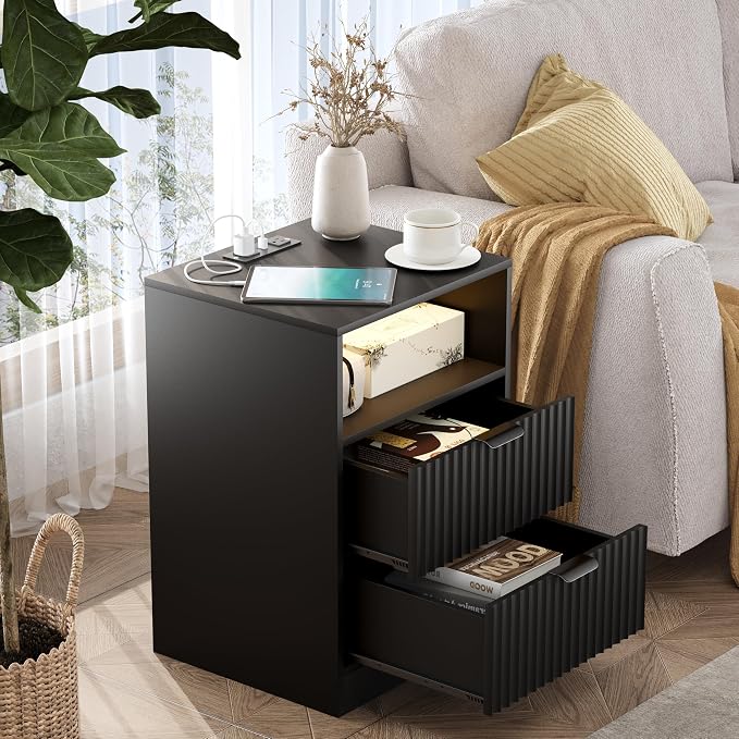 Fluted Nightstand Set of 2, LED Nightstand - Image 4