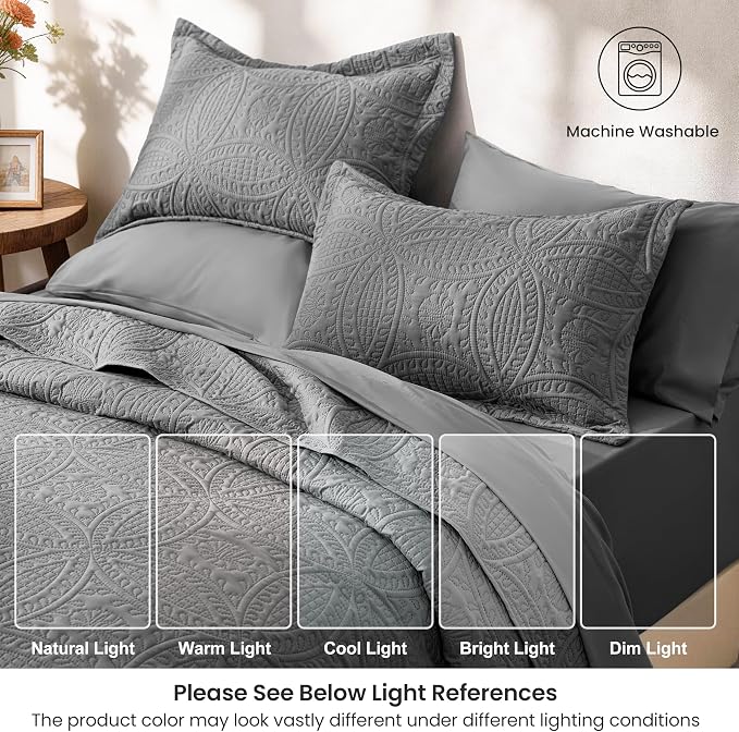 Love's cabin King Quilt Set Grey, Bed in a Bag King Size Bedding 7 Pieces - Image 8