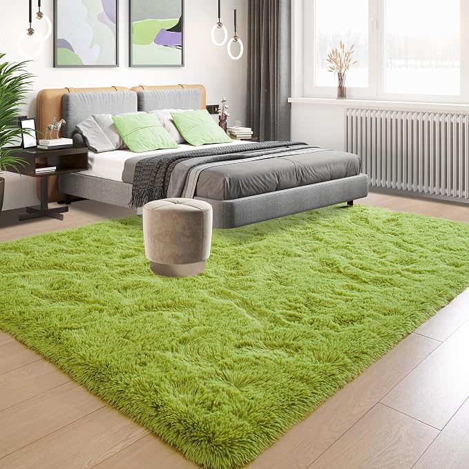 Fluffy Grass Green Rugs for Living Room Bedroom, 8x10 Soft Area Rug Moss Green - Image 3