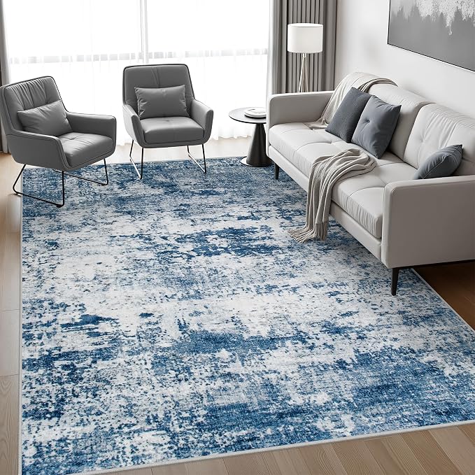 8x10 Area Rug Living Room: Modern Washable Indoor Soft Carpet Blue | - Image 3