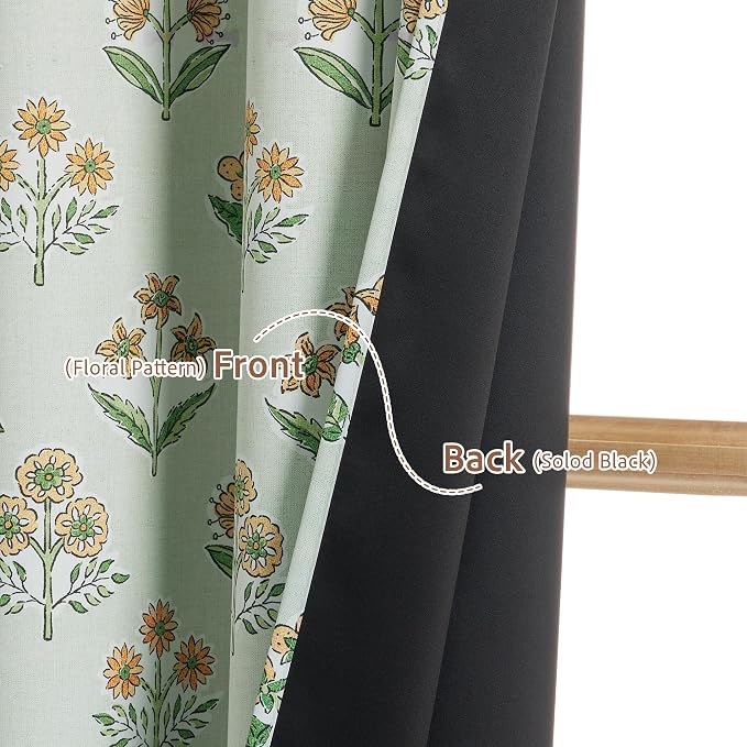 RYB HOME 100% Green Blackout Patterned Curtains - Image 6