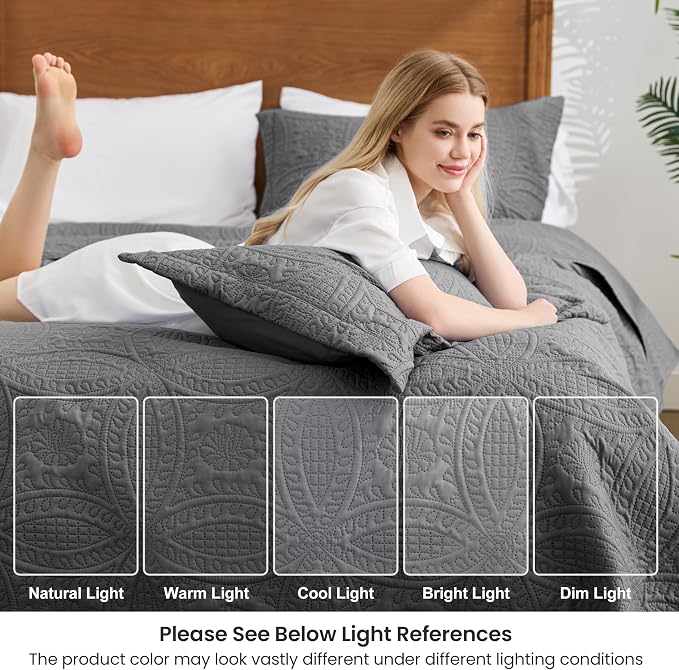 Love's cabin Quilts for Full Bed Dark Grey Bedspreads Bedding Set - Image 6