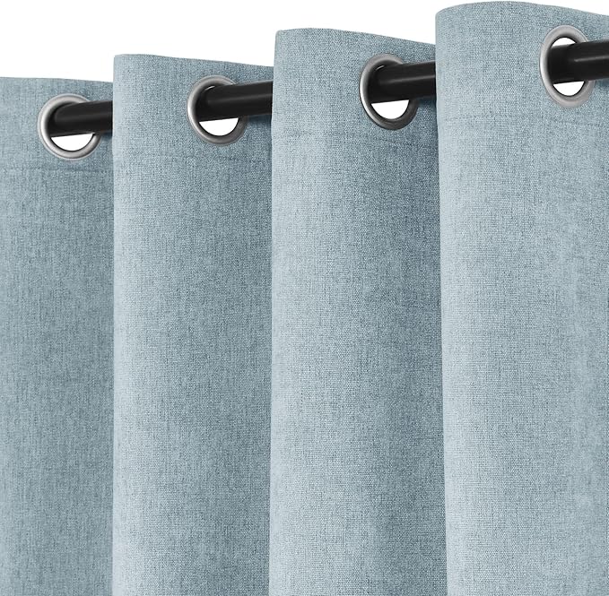 Macochico 100% Blackout Chenille Curtains Thermal Insulated Noise Reducing Velvet Draperies for Living Room Bedroom Hotel Light Blue Blackout Curtains Grommet Top with Tieback 84" Wx84 L 1 Panel