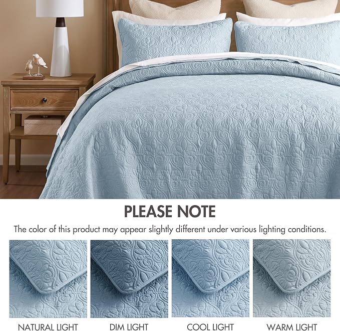 Madison Park King Quilt Bedding Set, Cottage-Inspired Damask, Classic Stitch - Image 8