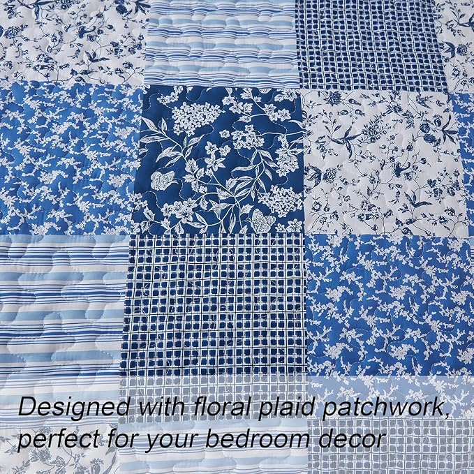 Mybedsoul Blue Quilt Set California King, Patchwork Reversible Bedding Set | - Image 4