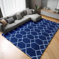 5x7 Area Rugs for Living Room Bedroom, Fluffy Navy Blue and White Throw Rug by ONASAR
