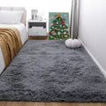 4x6 Grey Fluffy Shag Rug for Bedroom, Plush Washable Carpet | Area Rug for by KICHOWUA