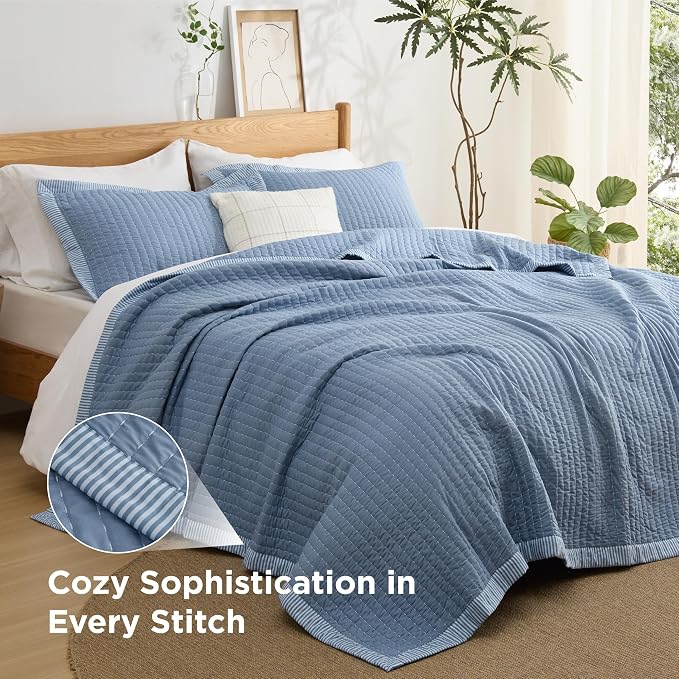 Bedsure Twin Size Quilt, Lightweight Soft Striped Comforter Set, All-Season - Image 2