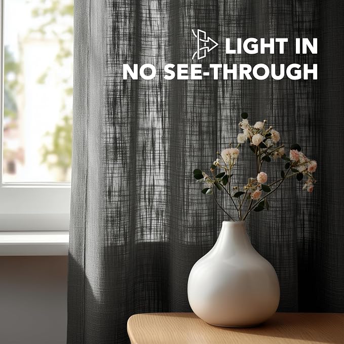 Deconovo Linen-Blend Semi-Sheer Curtains 2 Panels, Hidden Tab and Rod Pocket - Image 3