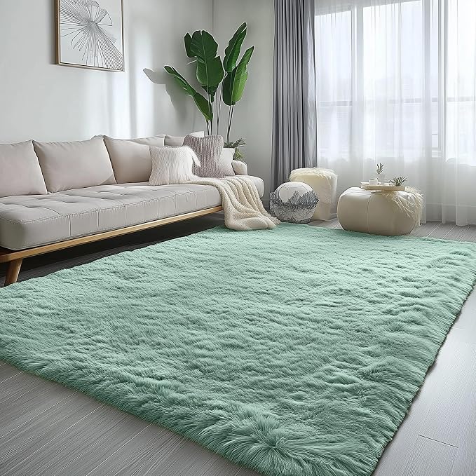 Sage Green Rugs for Living Room, 5x7 Ft Shaggy Rug Plush Fuzzy Carpet for - Image 4