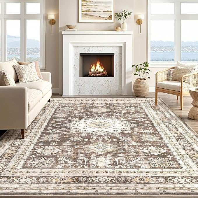 cotiled 10x14 Area Rug for Living Room, Traditional, Dark Brown | Soft - Image 6