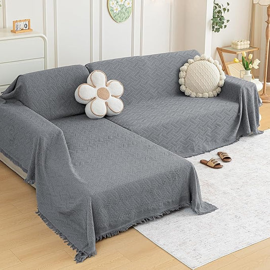 MYSKY HOME Couch Cover for Sectional Sofa, 2 Pieces Couch Covers for L Shape Sofa Geometrical Sofa Slipcovers for 2-3 Cushion Couch Sofa Throws for Pets, Kids (71"x118"+71"x118", Frost Grey)