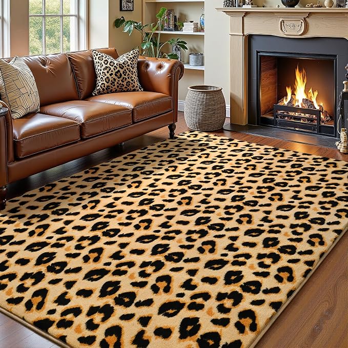 Soft Leopard Rugs for Bedroom Living Room, 3x5 Cheetah Print Rug | Fluffy by AmeareaDirect