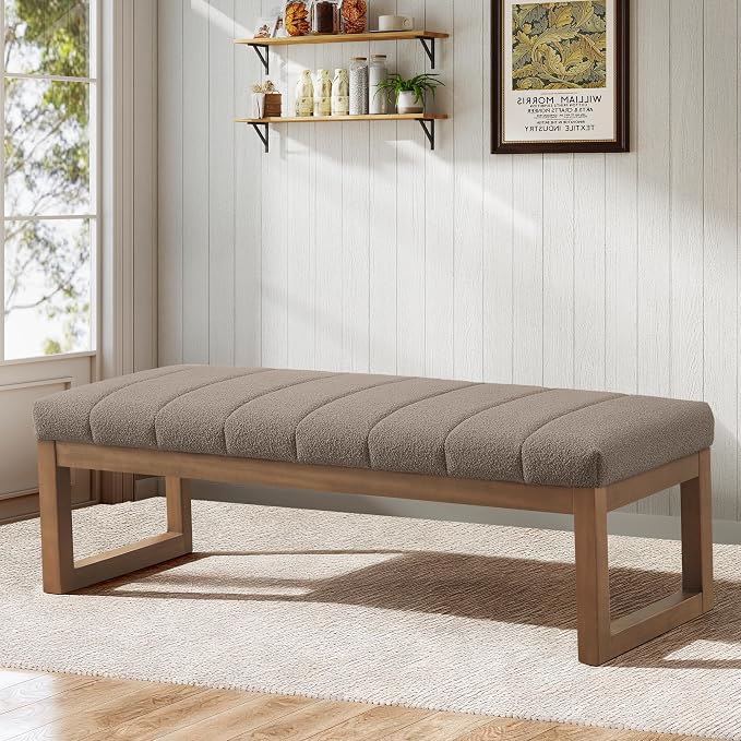 Zihanhome 52.7" Bedroom Bench for End of Bed, Modern Upholstered Teddy Fabric - Image 3