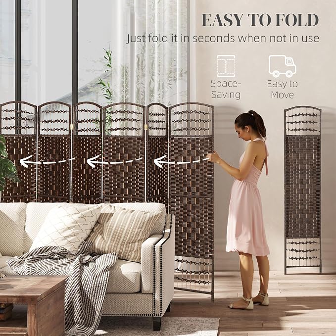 HOMCOM 8 Panel Room Divider, Folding Privacy Screen, Wave Fiber Freestanding - Image 3