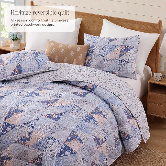 Twin/Twin XL Quilt Set-2 Pieces Soft Bedding Floral Patchwork Coverlet | All - Image 2