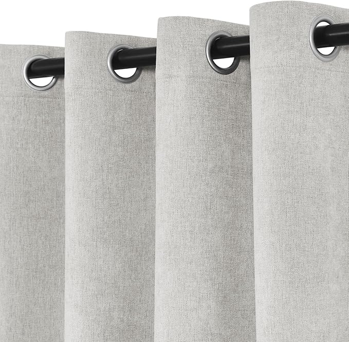 Macochico Extra Wide 100% Blackout Chenille Curtains 100" Wx96 L Thermal Drapes for Sliding Door Living Room Bedroom Auditorium Hotel White Curtains Grommet Top with Tieback Classic 1 Panel