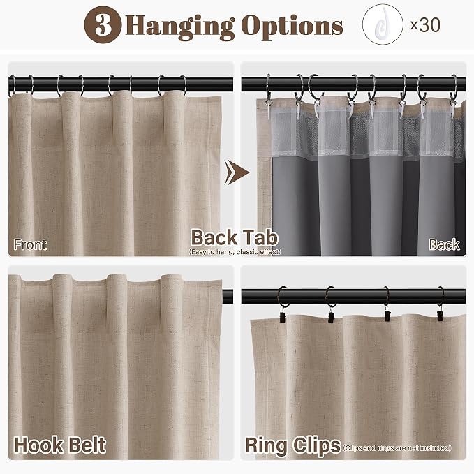 100% Blackout Linen Ceiling to Floor Curtains 96 Inch Long 8 FT - Image 3
