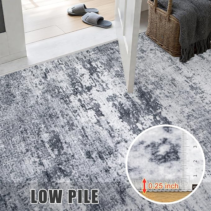 2.6x8 Washable Runner Rug：Modern Abstract Kitchen Soft Carpet Grey | - Image 8