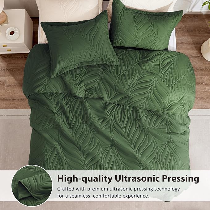 EXQ Home Quilt Set King Size Olive Green 3 Piece, Lightweight Soft Coverlet - Image 3
