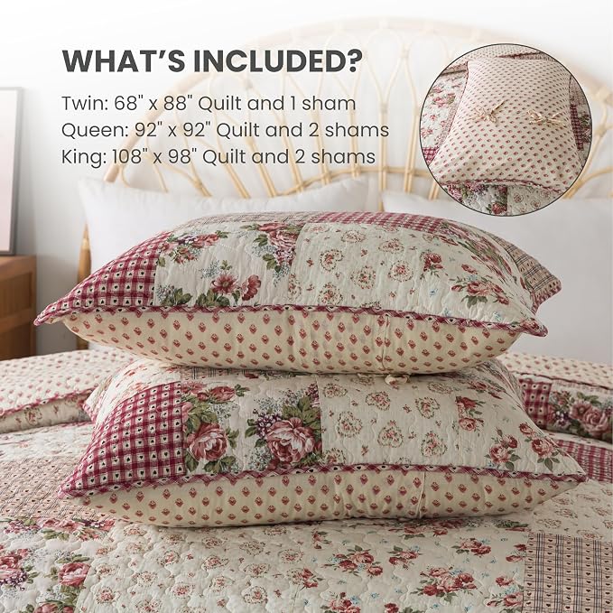 SLPR - Country Roses Red Floral Patchwork Quilt Set, Twin - Image 6
