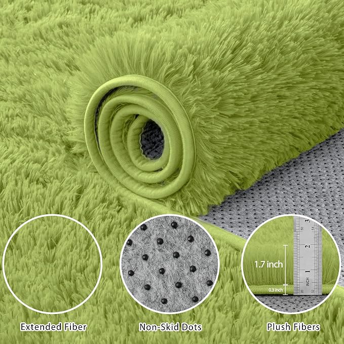 8x10 Area Rug for Living Room, Grass Green Fluffy Shag Non-Slip Bedroom Rugs | - Image 5
